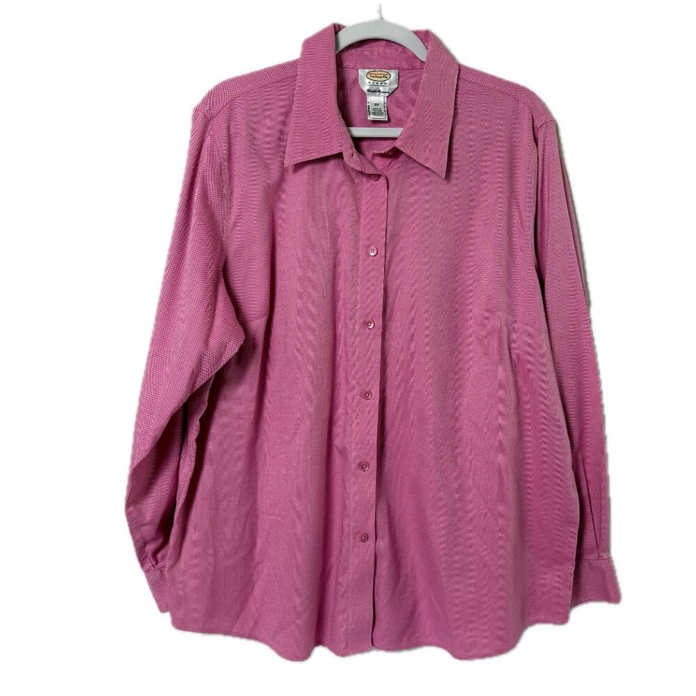 Talbots Button Front Top Women 16W Red Wrinkle Resistant Long Sleeve Vintage